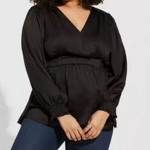 NWT TORRID Black Satin Tie Cut Out Back Blouse Size 3 (3X)